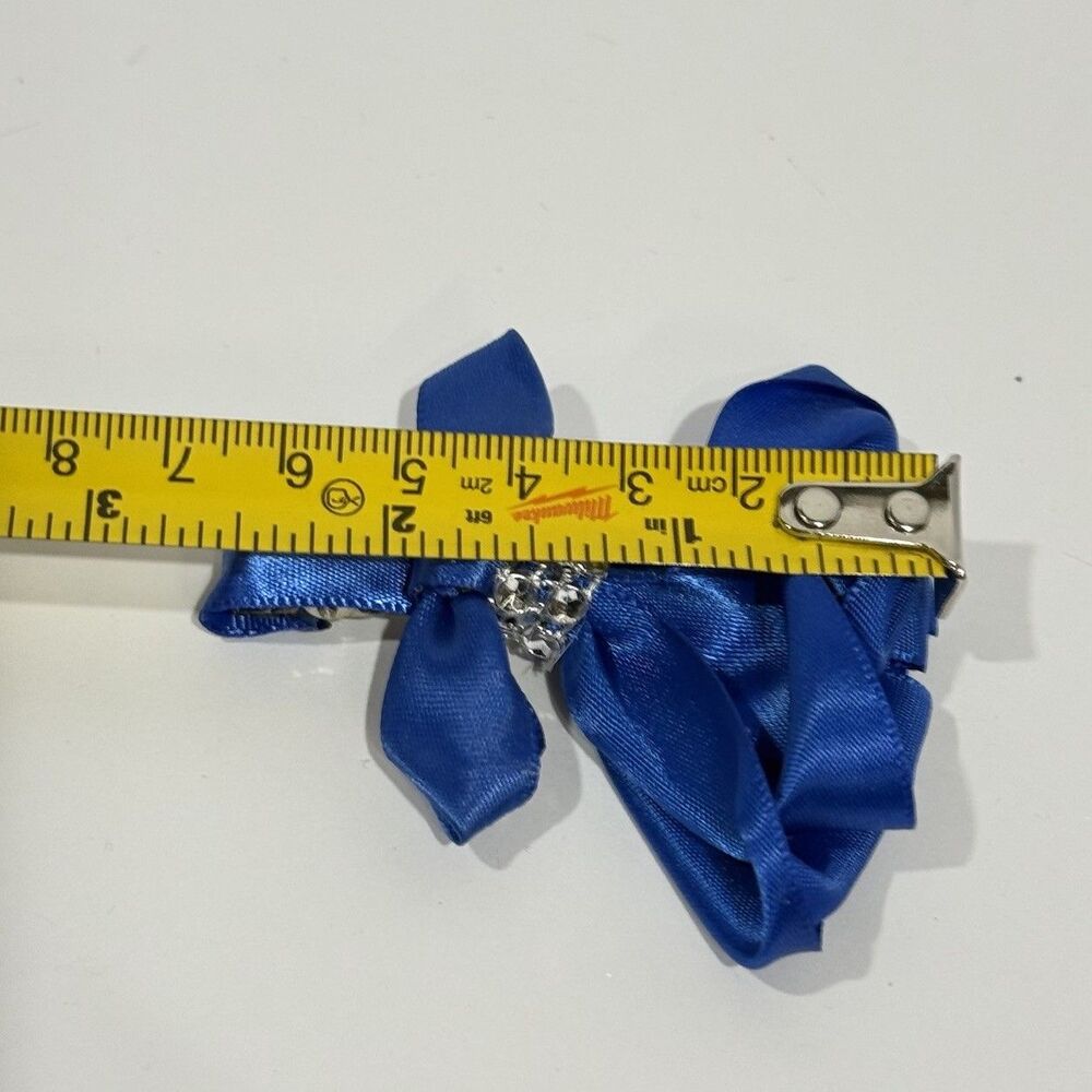 Handmade Satin Rose Hair Clip Blue Flower Bow Romantic Cottagecore 2.5 In - Picture 9 of 11